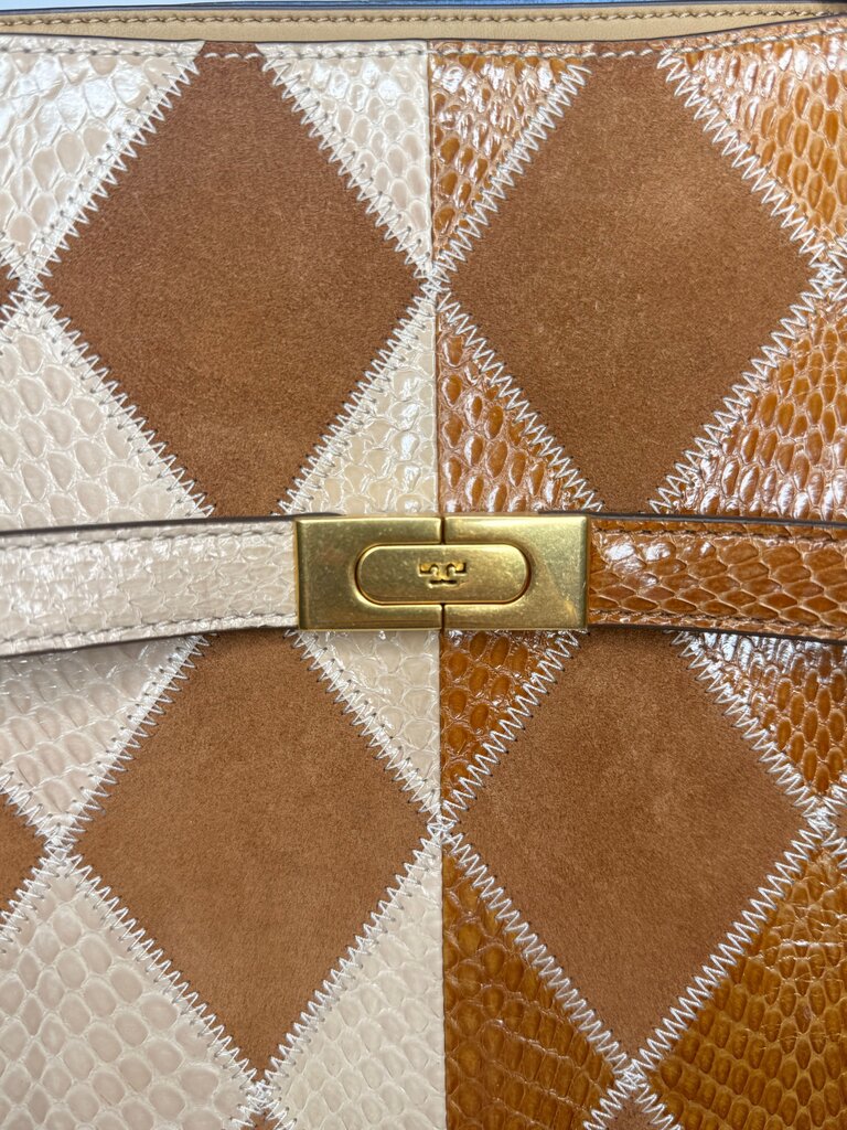 Tory Burch Brown and Beige Diamond Pattern Handbag