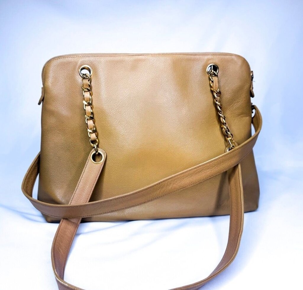 Chanel Vintage Beige Caviar Pocket Tote Bag