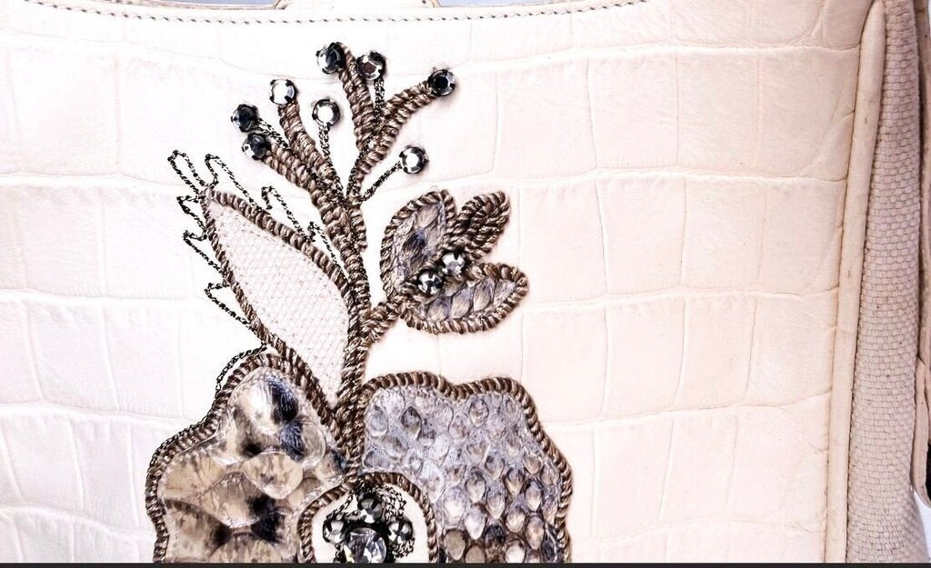 Embellished Cream Leather Crossbody Bag