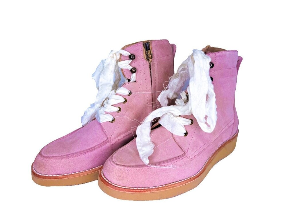 Pink Suede Ankle Boots with Zipper