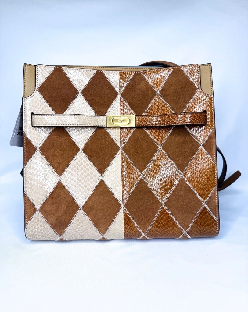 Tory Burch Brown and Beige Diamond Pattern Handbag