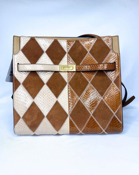 Tory Burch Brown and Beige Diamond Pattern Handbag