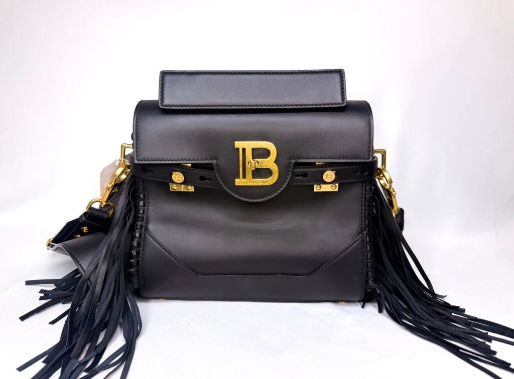 Black Leather Handbag with Gold Accents