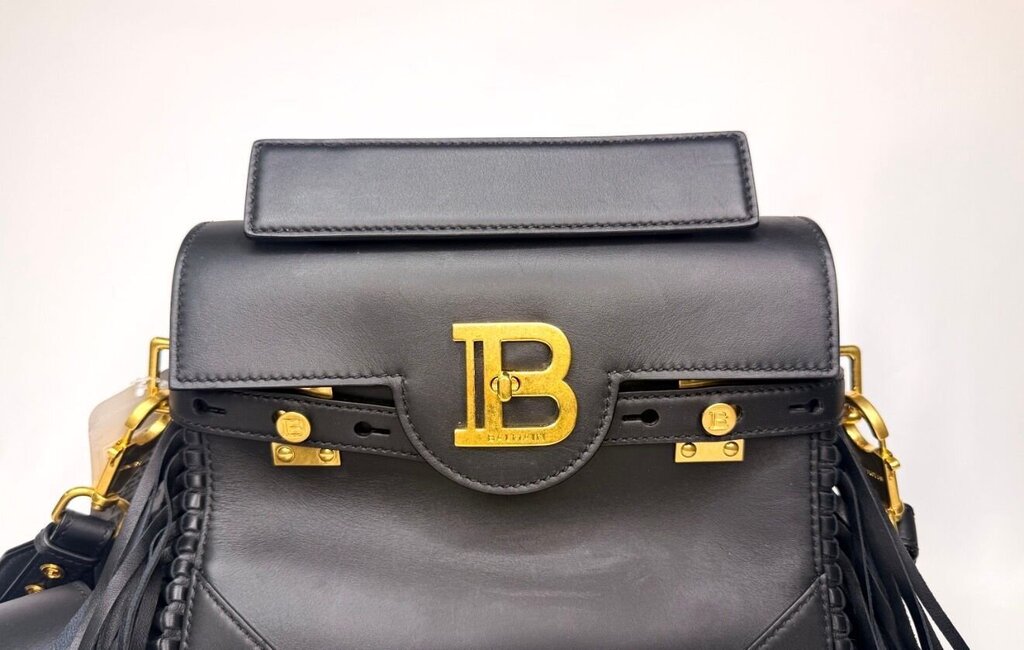 Black Leather Handbag with Gold Accents