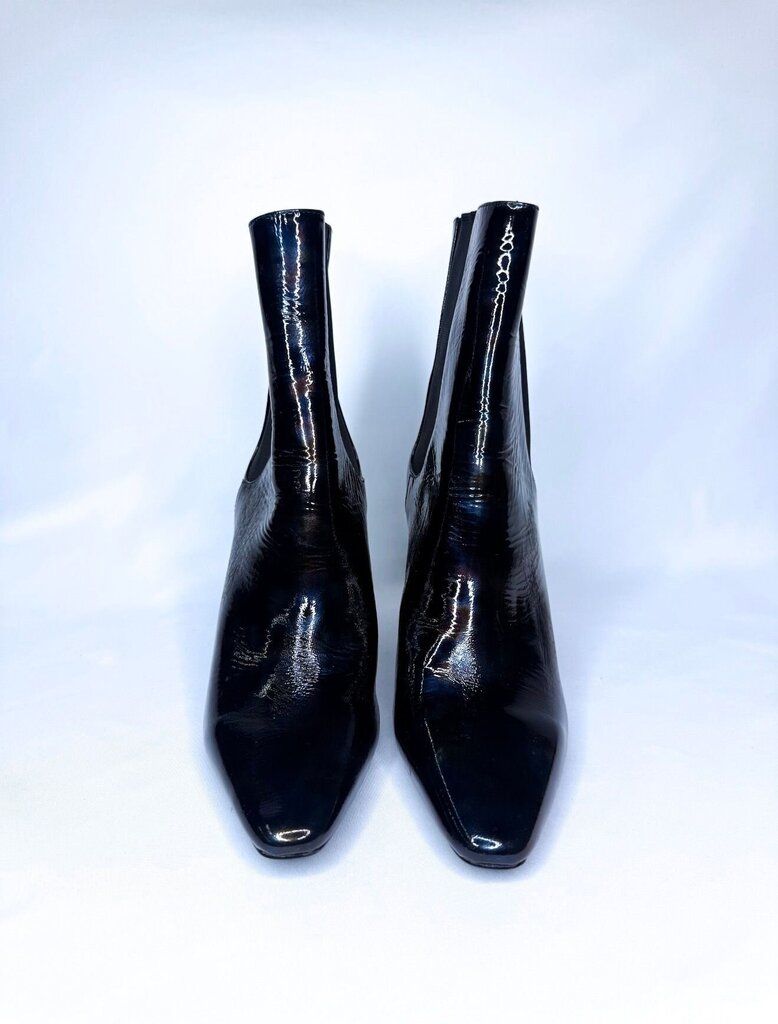 Women's Laila Black Patent Leather High Heel Ankle Boots with Octagon Heel