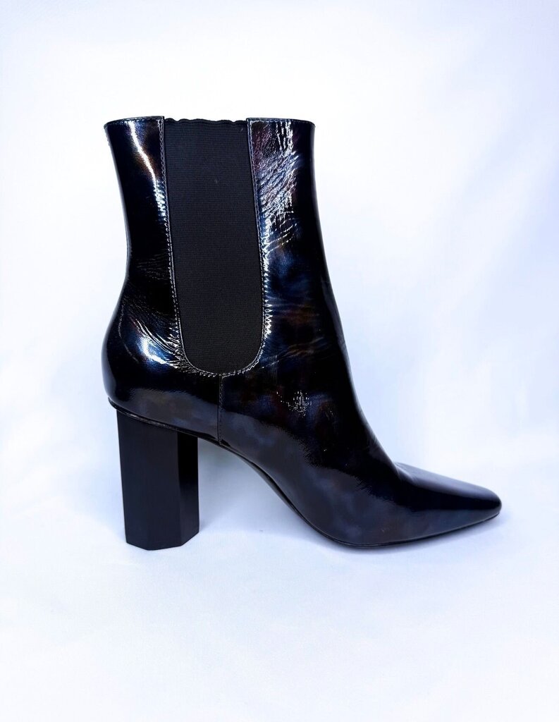Women's Laila Black Patent Leather High Heel Ankle Boots with Octagon Heel