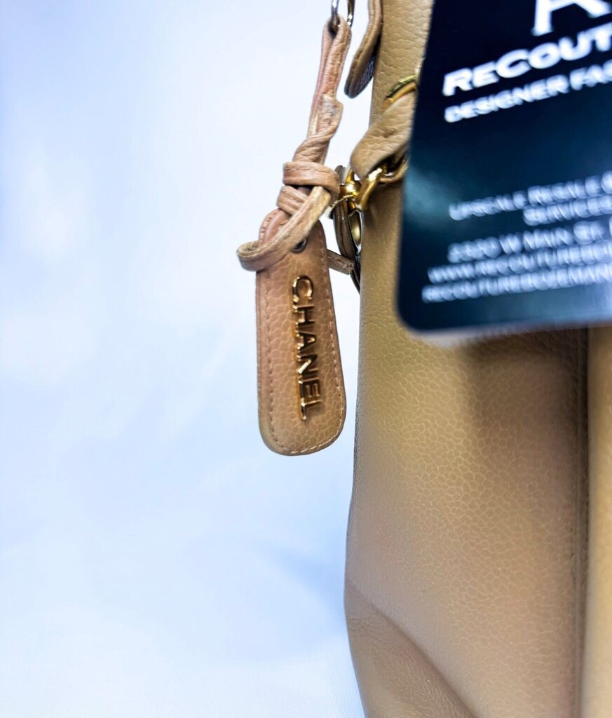Chanel Vintage Beige Caviar Pocket Tote Bag
