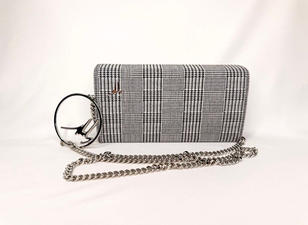 Giuseppe Zanotti Black and White Houndstooth Plaid Purse