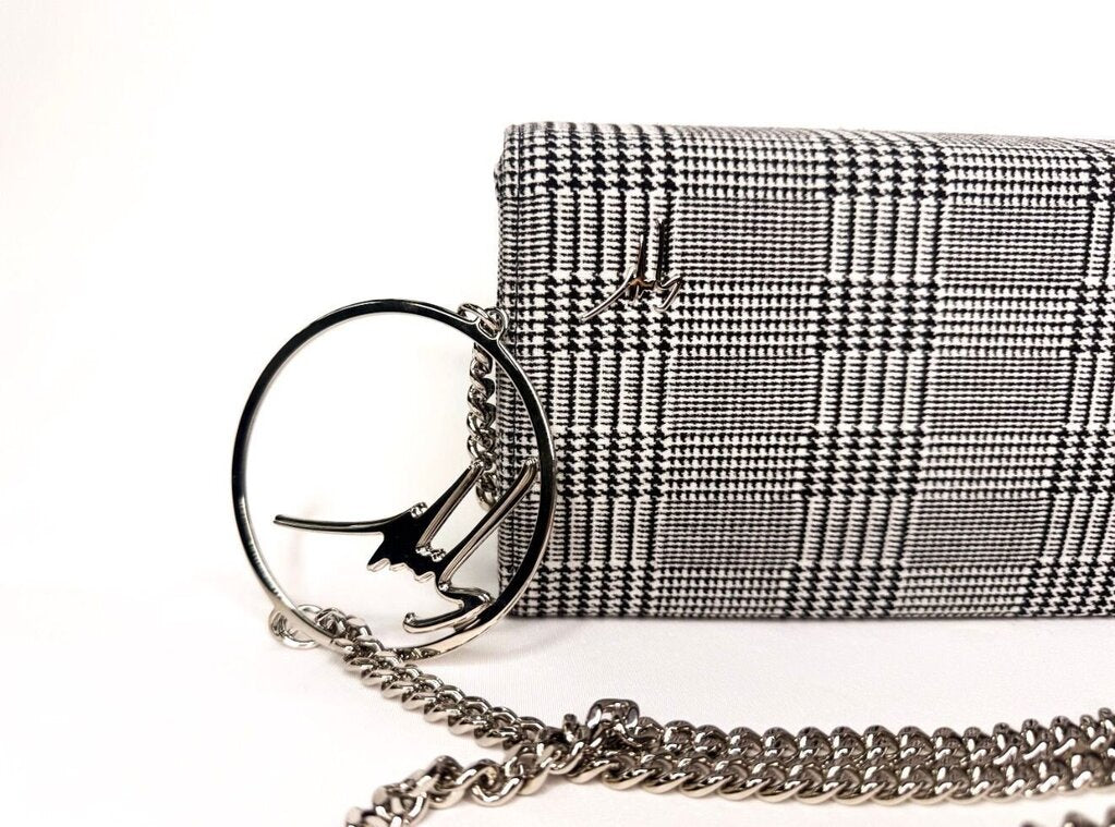 Giuseppe Zanotti Black and White Houndstooth Plaid Purse