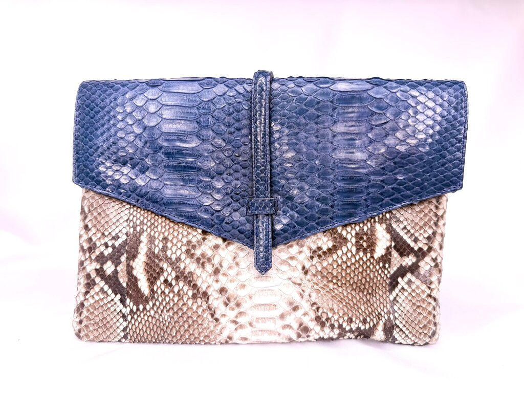 Johny Ramli Snakeskin Clutch with Blue Flap