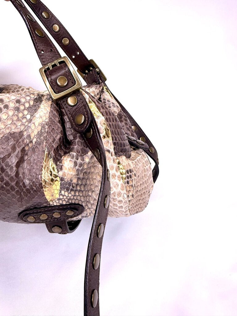 Be & D Python Handbag with Brass Rivets