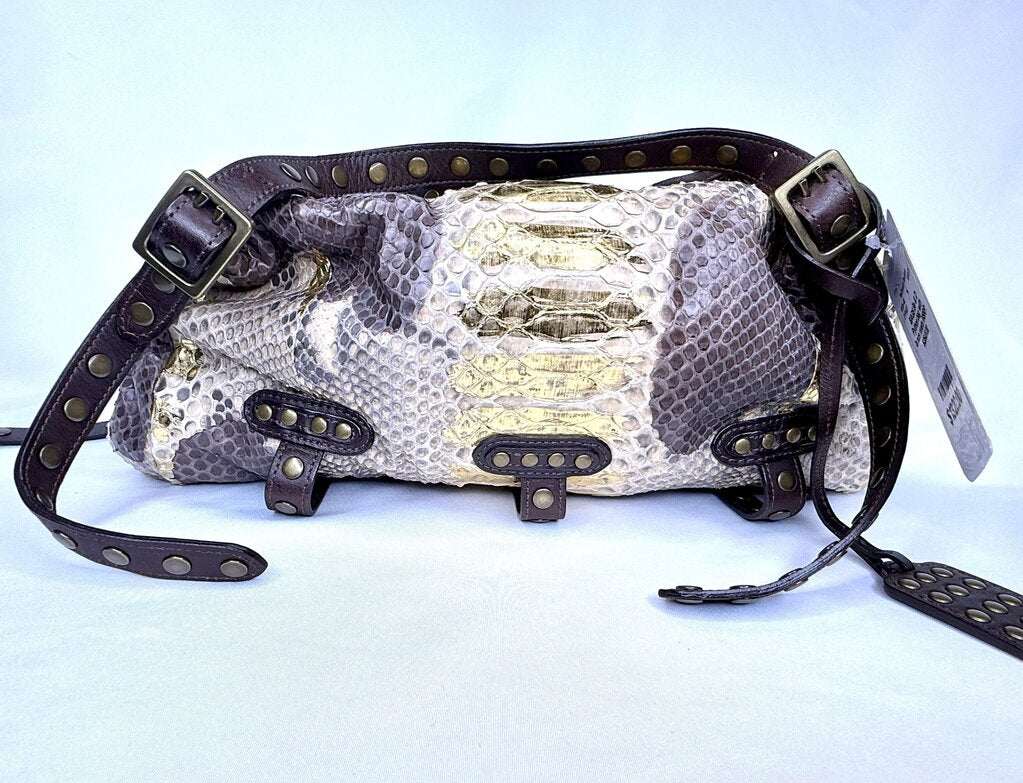 Be & D Python Handbag with Brass Rivets