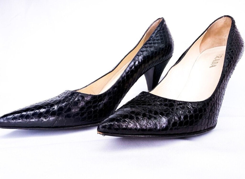 Prada Black Snakeskin Heels