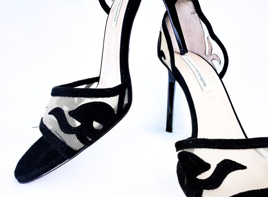 DVF Velvet Black Strappy Heels