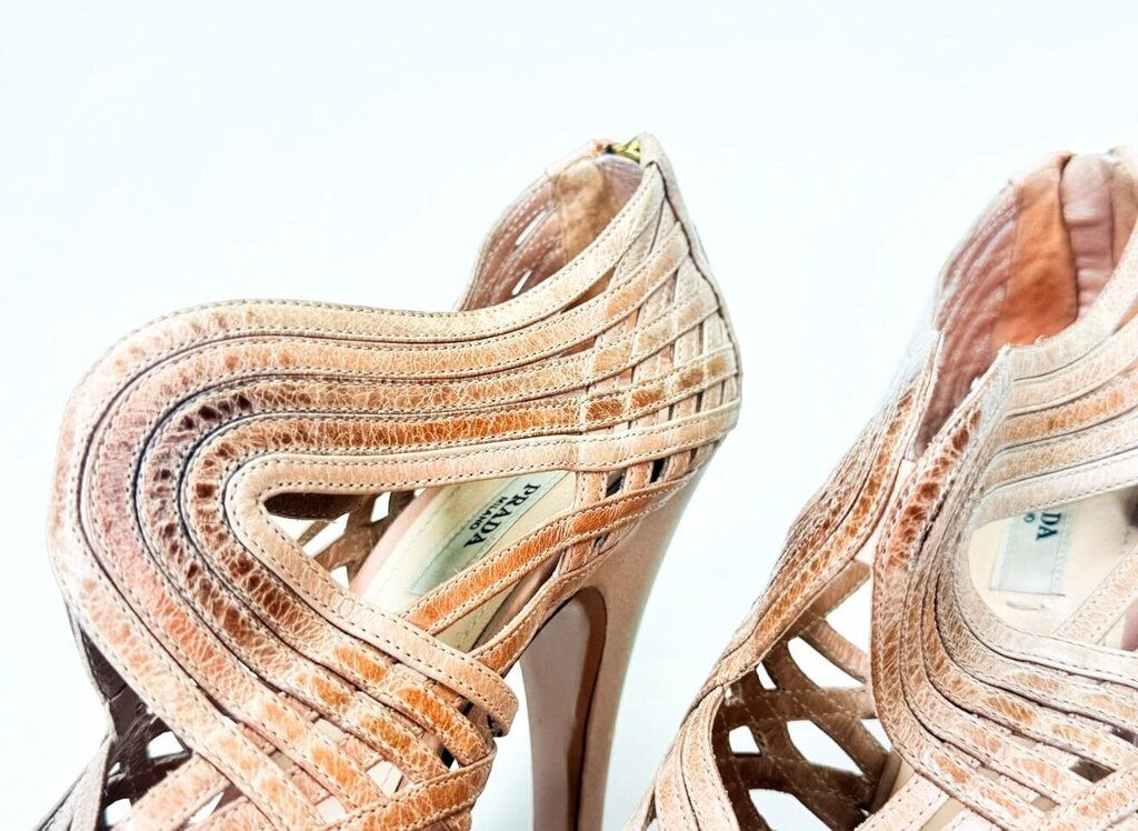 Prada Nude Textured Open Toed Heels