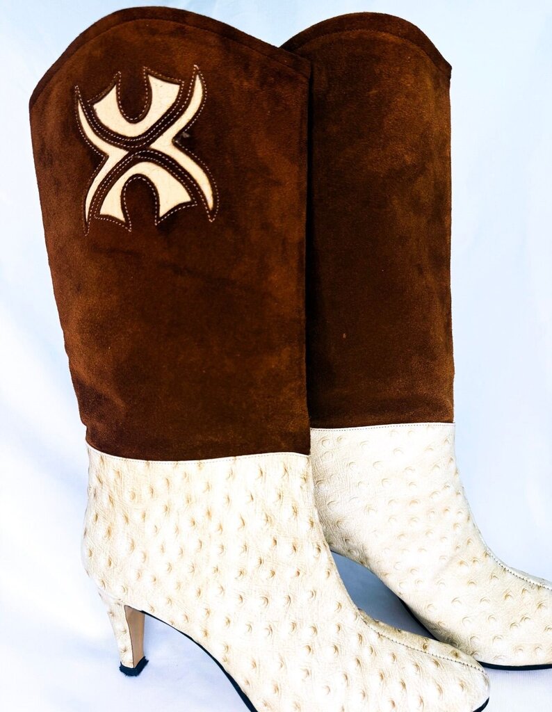 Brown and White Stiletto Cowboy Boots