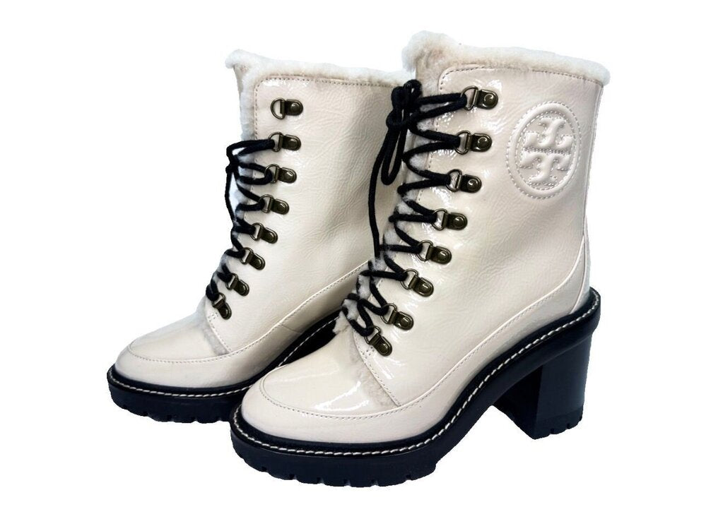 Tory Burch White Lace-Up Heeled Boots